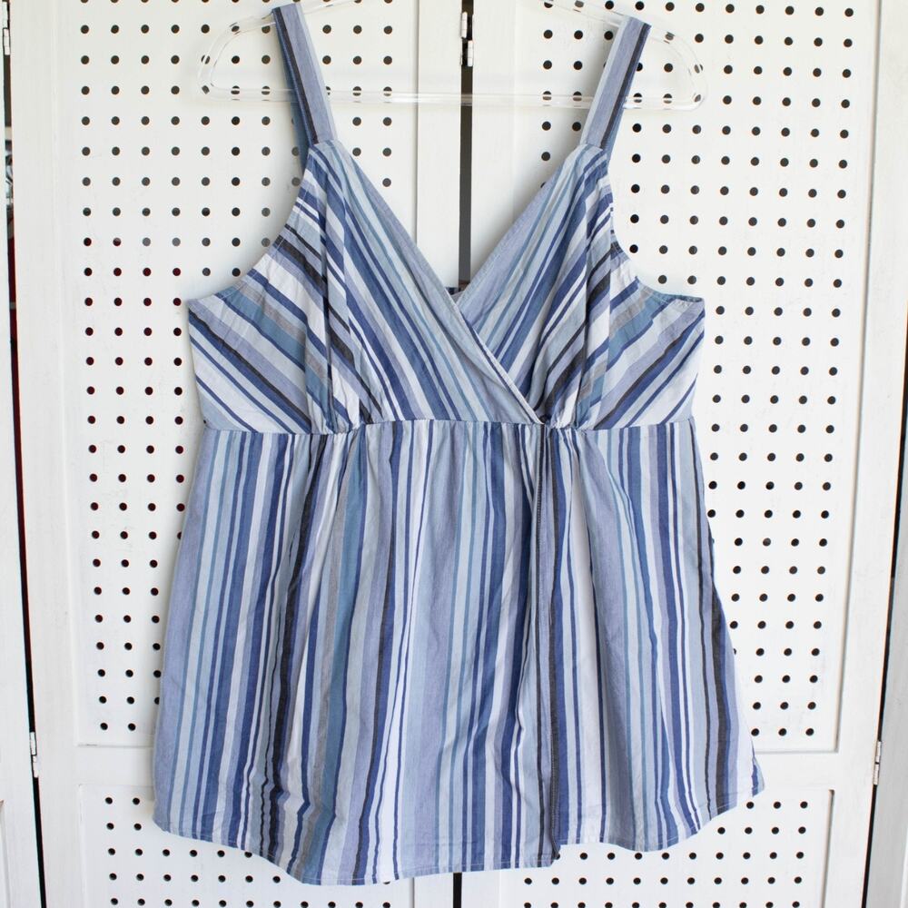 Motherhood Maternity Womens SIZE XL Blue Striped Babydoll Camisole Top Smocked